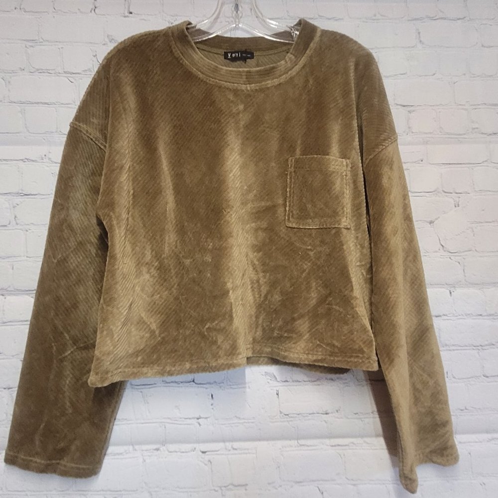 V ery j Oversized Cropped Long Sleeve Top Olive - Large